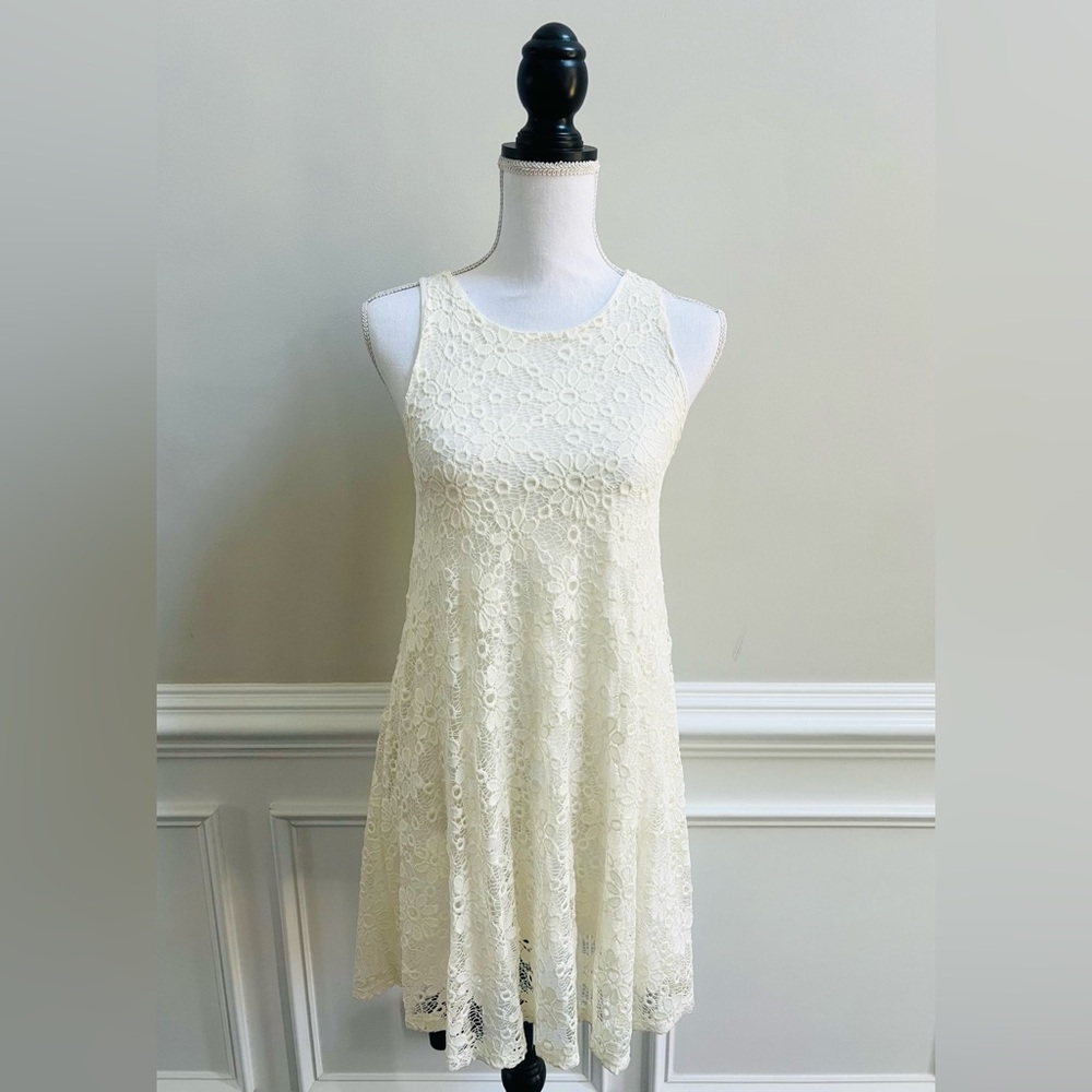 Ginger G Bohemian Ivory Lace Sleeveless Swing Dress Size S
